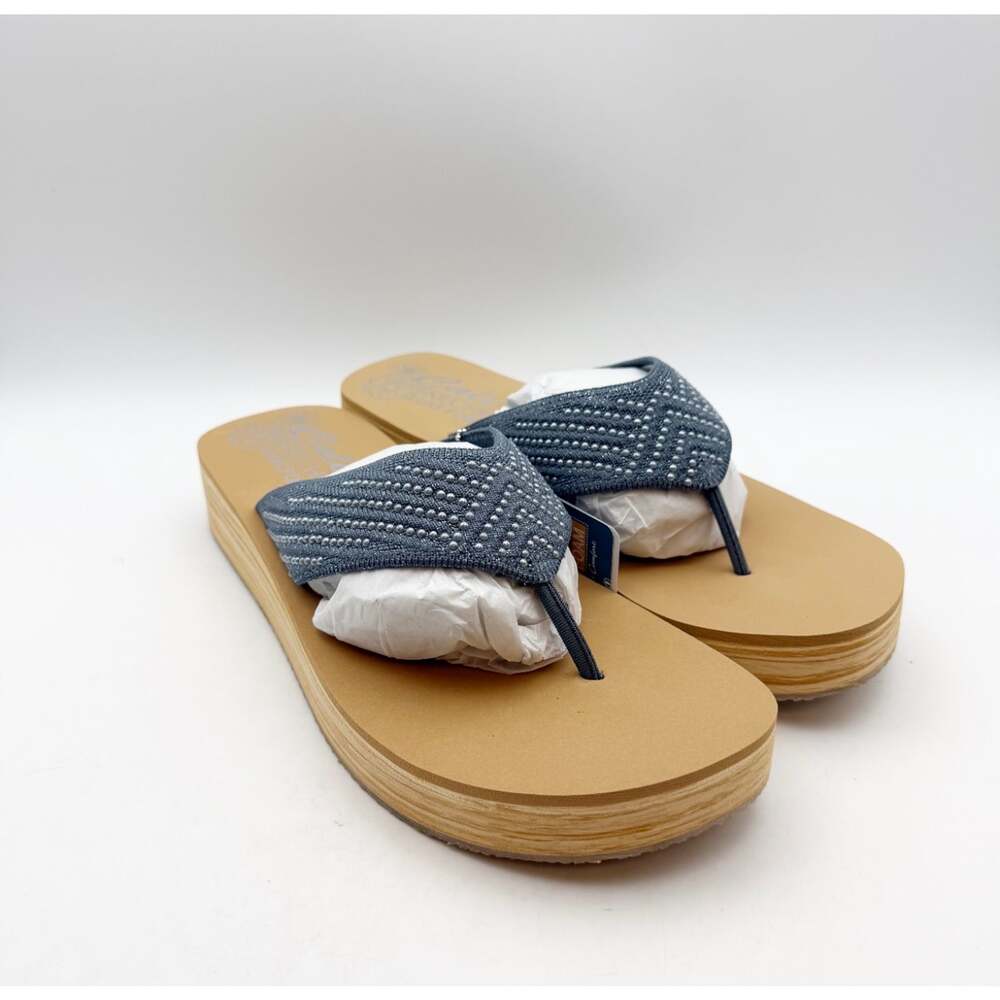 Skechers Women's Summers Mid Wedge Thong Sandals Size 8 EU 38 Slate Blue Tan NIB - Picture 5 of 12